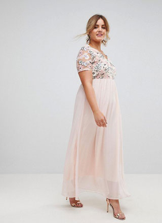 Нежно-розовое платье макси с пайетками напрокат