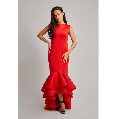 Длинное красное платье из неопрена напрокат для фотосессии