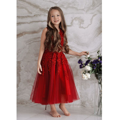Комплект парных красных платьев для мамы и дочки для фотосессии