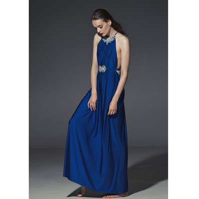 Открытое ярко-синее платье с камнями напрокат для фотосессии
