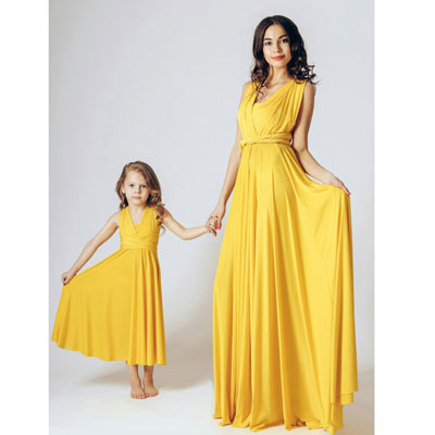 Желтые парные платья для мамы и дочки на фотосессиию напрокат