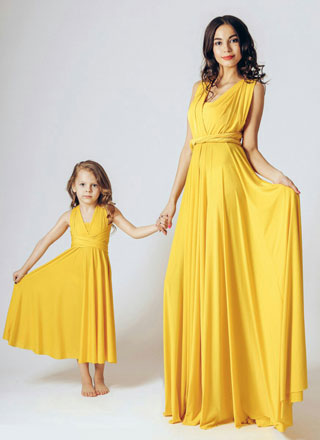 Желтые парные платья для мамы и дочки на фотосессиию напрокат